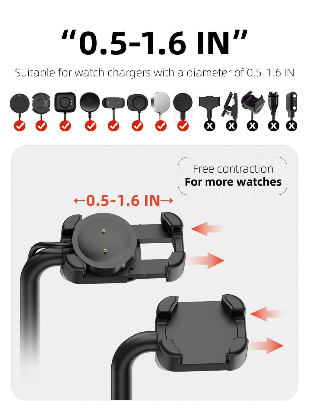 Support de montre 2 en 1 - Chargeur sans fil compatible avec iPhone/Huawei/Samsung/Airpods - Support pour montre connectée Samsung Galaxy, LG, Garmin, Google (montre non incluse) - Noir