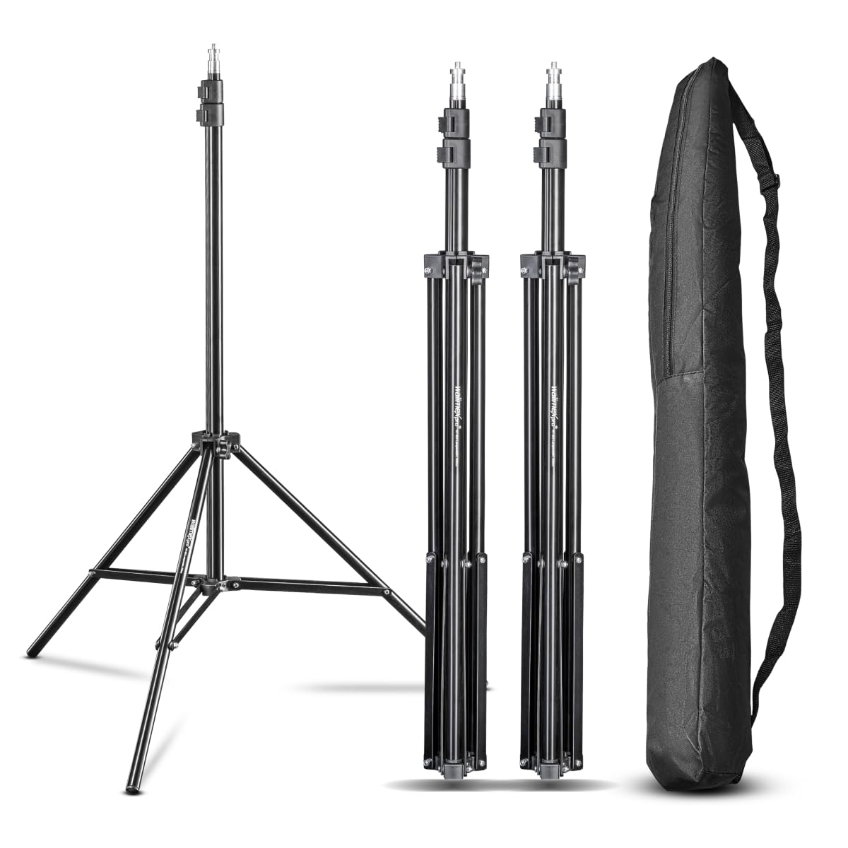 Walimex pro WT-803 - Juego de 3 trípodes para lámpara (208 cm, Aluminio, Altura máx. 208 cm, Carga máxima de 3,5 kg, para fotografía, Estudio, vídeo, Flash, luz de Anillo, con Bolsa y Adaptador)