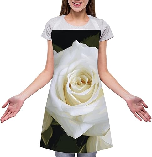 Miniatura 3 de MUSM White Rose ApronClassic Vintage Funny with Pockets Aprons,Adjustable Bib Waterdrop Resistant for Kitchen Cooking Restaurant BBQ Painting