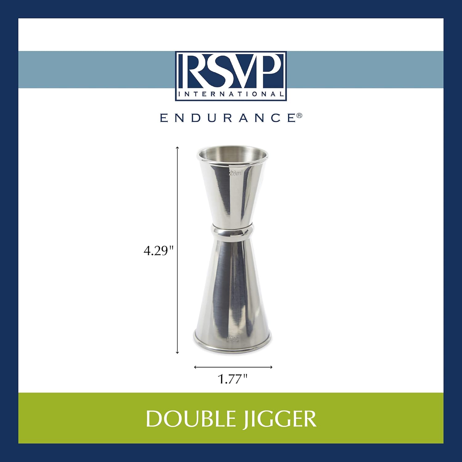 RSVP International Endurance® Stainless Steel Double Shot Jigger, 4.5" | Vintage Look for Bars & Kitchens | 1 Ounce & 2 Ounce Measurements for the Perfect Cocktail | Dishwasher Safe