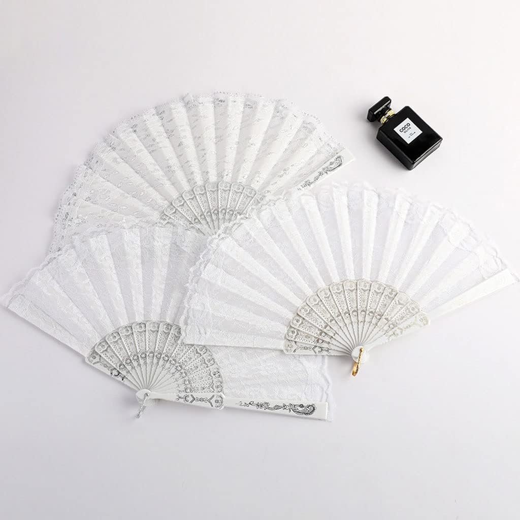 White Lace Folding Fan Double-layered Plastic Wedding Party Home Decorative Ancient Bride Hand