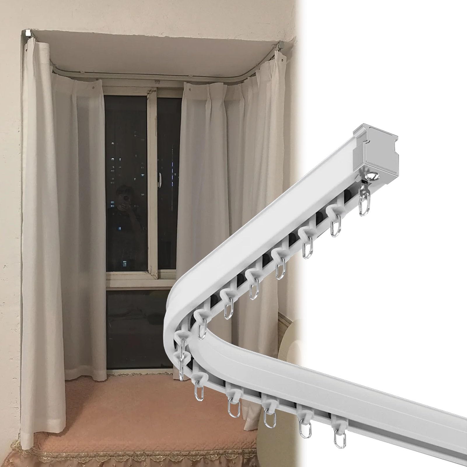 Adjuble 2 m elastyczna aluminiowa szyna do wkładek wnękowych i narożnych, montaż sufitowy/ścienny, płynne przesuwanie, łatwe wkładanie, idealna do każdego pomieszczenia
