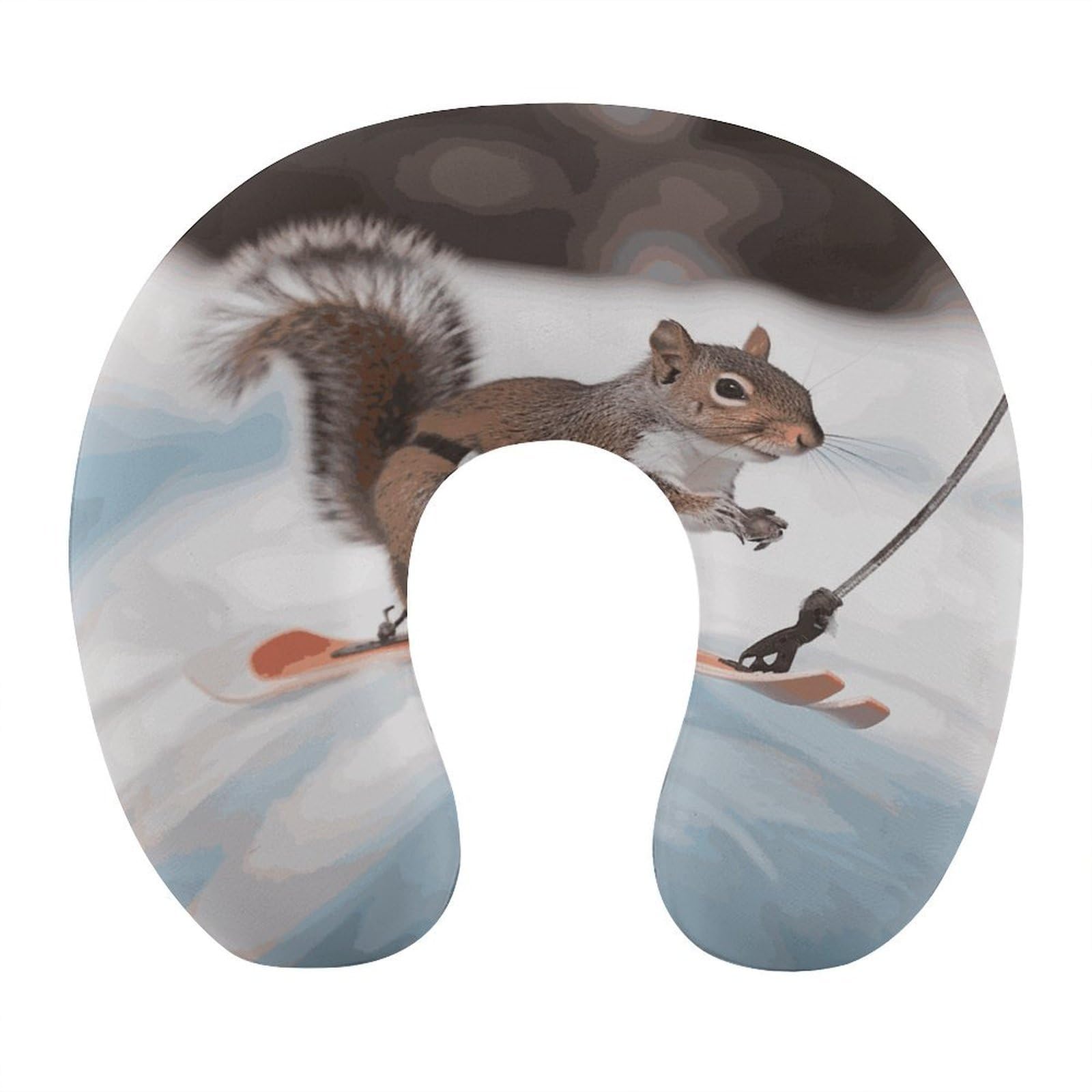 FekiLoot Skiing Squirrel Travel Pillow U Shaped Neck Pillow Comfortable Memory Foam Pillow Portable Soft Headrest Lightweight Neck and Head Support for Planes Trains Self-Driving Cars