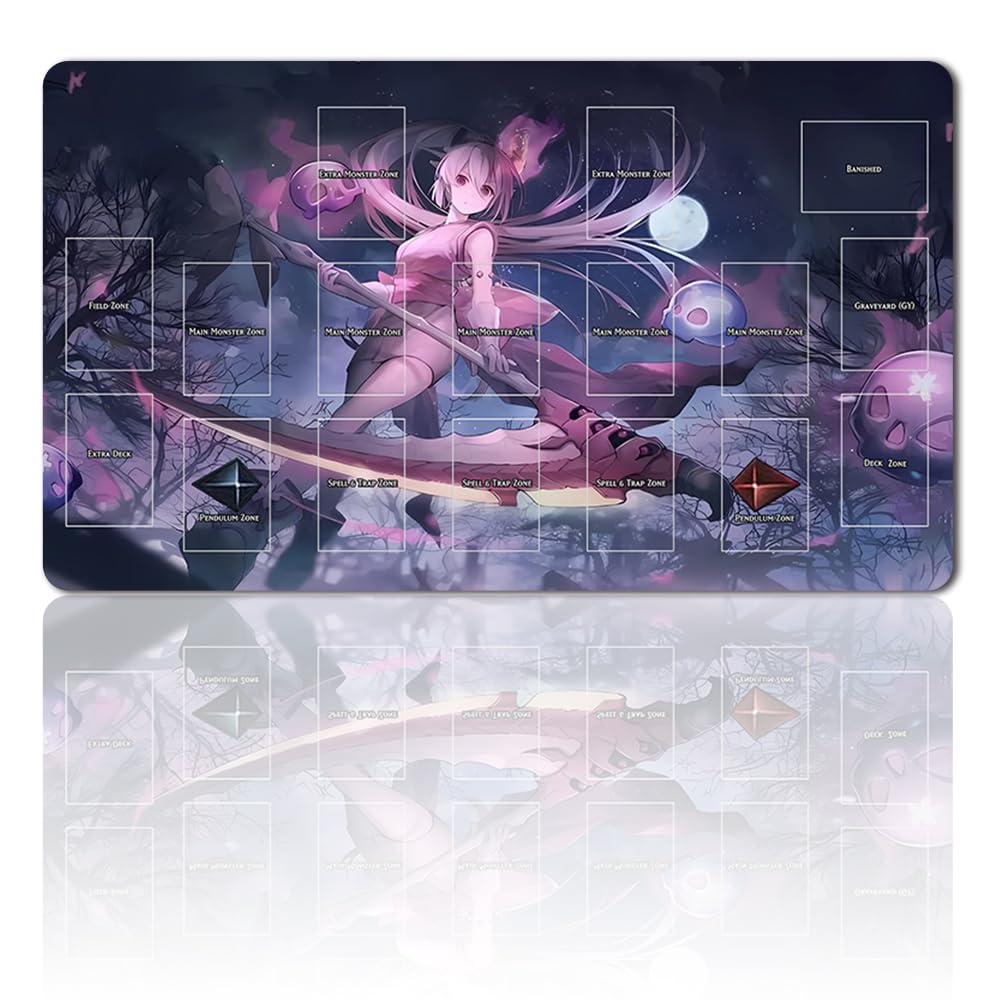 Four Leaves Board Game TCG Play Mat + Bag + Card Zones, YGO Compatible, 60 x 35 cm, 1 x Game Mat, Gift Bag, Card Zones, Adult