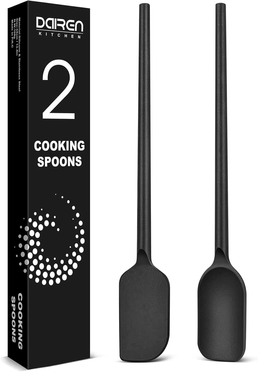 2 Pack Silicone Spatula Spoonula Set, BPA-Free & Heat Resistant Rubber Scraper, Long Handle Flexible Nonstick Cooking Utensils for Scraping, Mixing, Baking (BLACK)