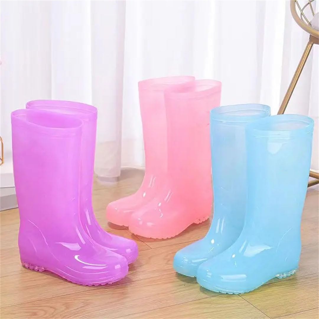 Women's Four Seasons High Top Rain Shoes Anti-Skid Waterproof Jelly Transparent Rain Boot
