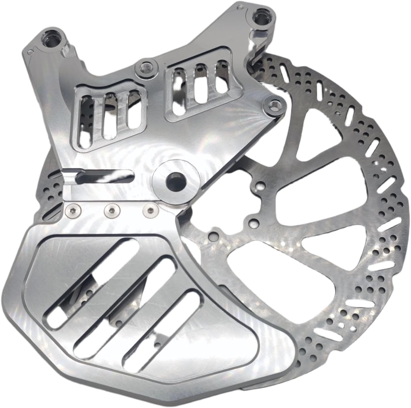 Dual Rear Caliper Bracket for Ultra Bee Caliper on Light Bee φ240-3.3 Disc Brake, 6061AL Bracket+2Cr13 Disc Brake, Compatible with Surron Light Bee S/X/L1E, E-Ride Pro SS 1.0/2.0 (Silver)