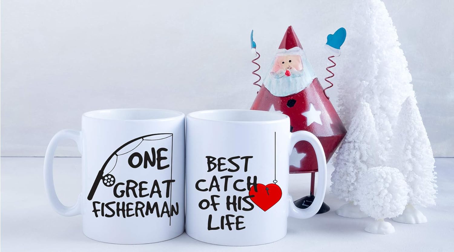AW Fashions One Great Fisherman, Best Catch Of His Life Couples Mug - Funny Couple Mug - (2) 11OZ Coffee Mug - Funny Mug Gift Set - Mugs For Husband and Wife - Him And Her Gifts - Image 4