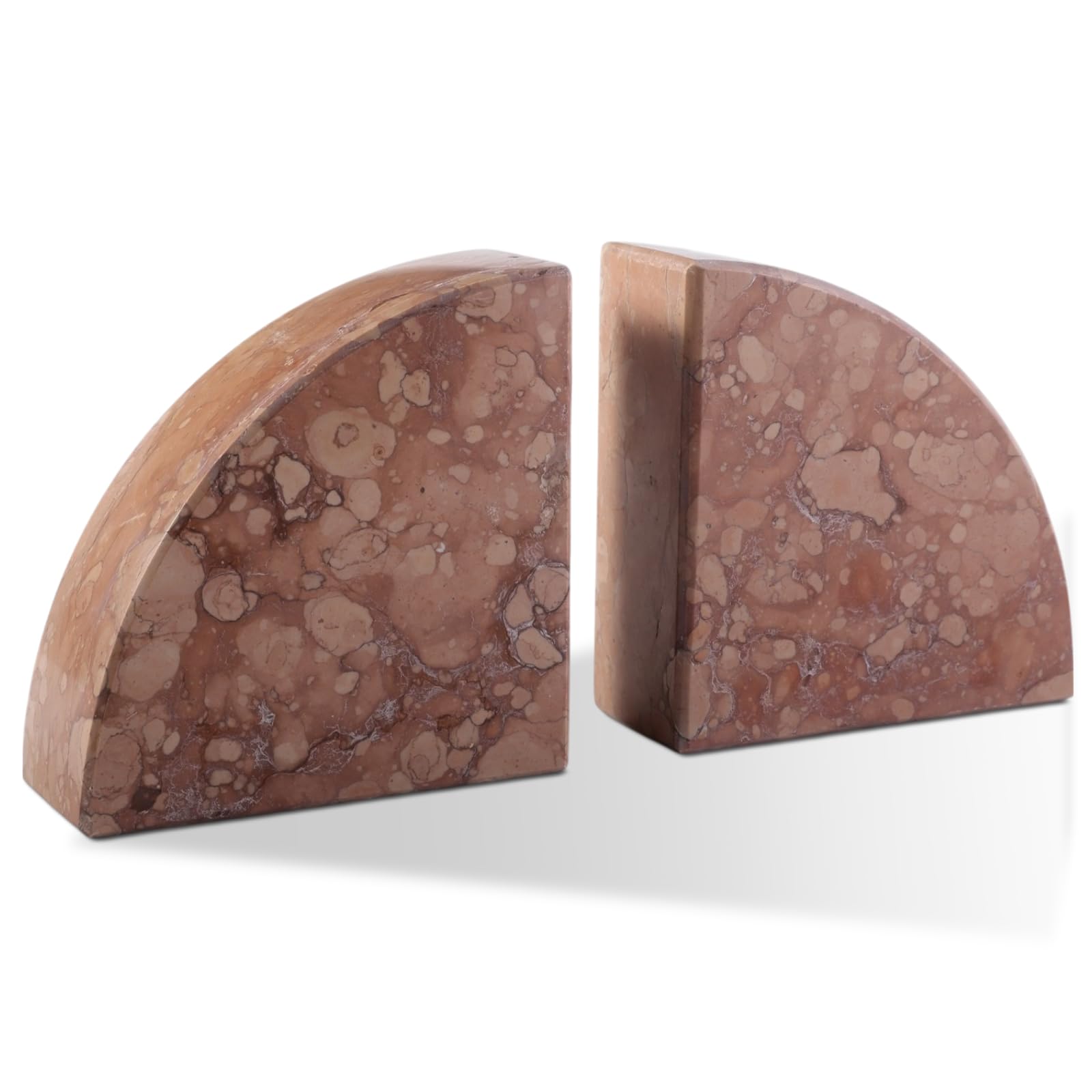 Karibiber Marble Bookend for Shelves, Non-Skid Bookends for Heavy Books, Heavy Duty Book Stopper for CDs, Luxury Book Shelf Holder, Quarter Circle Design Book Ends Decorative, Perlino Rosato, Set of 2