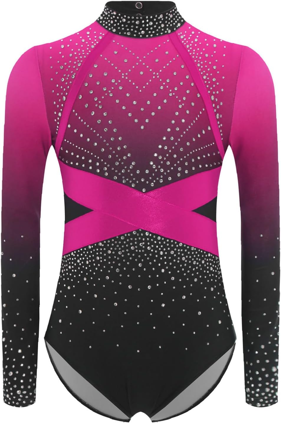 Costume Patinage Artistique Justaucorps Danse Ranrann Strass Manche Longue - Tenue Gymnastique Fille 5-16 Ans Vêtement Confortable Enfant