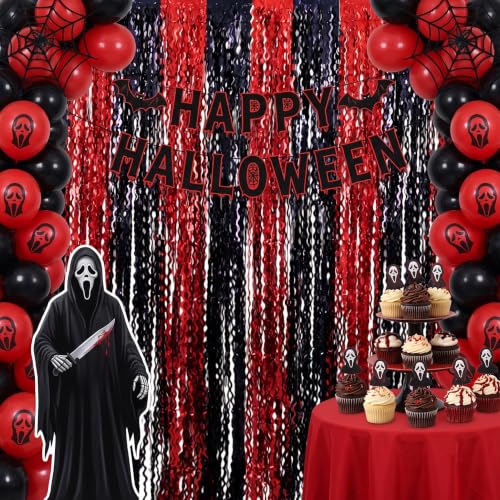 Image of TONIFUL 2Pcs Wavy Black Red Metallic Foil Fringe Curtain Laser Streamers