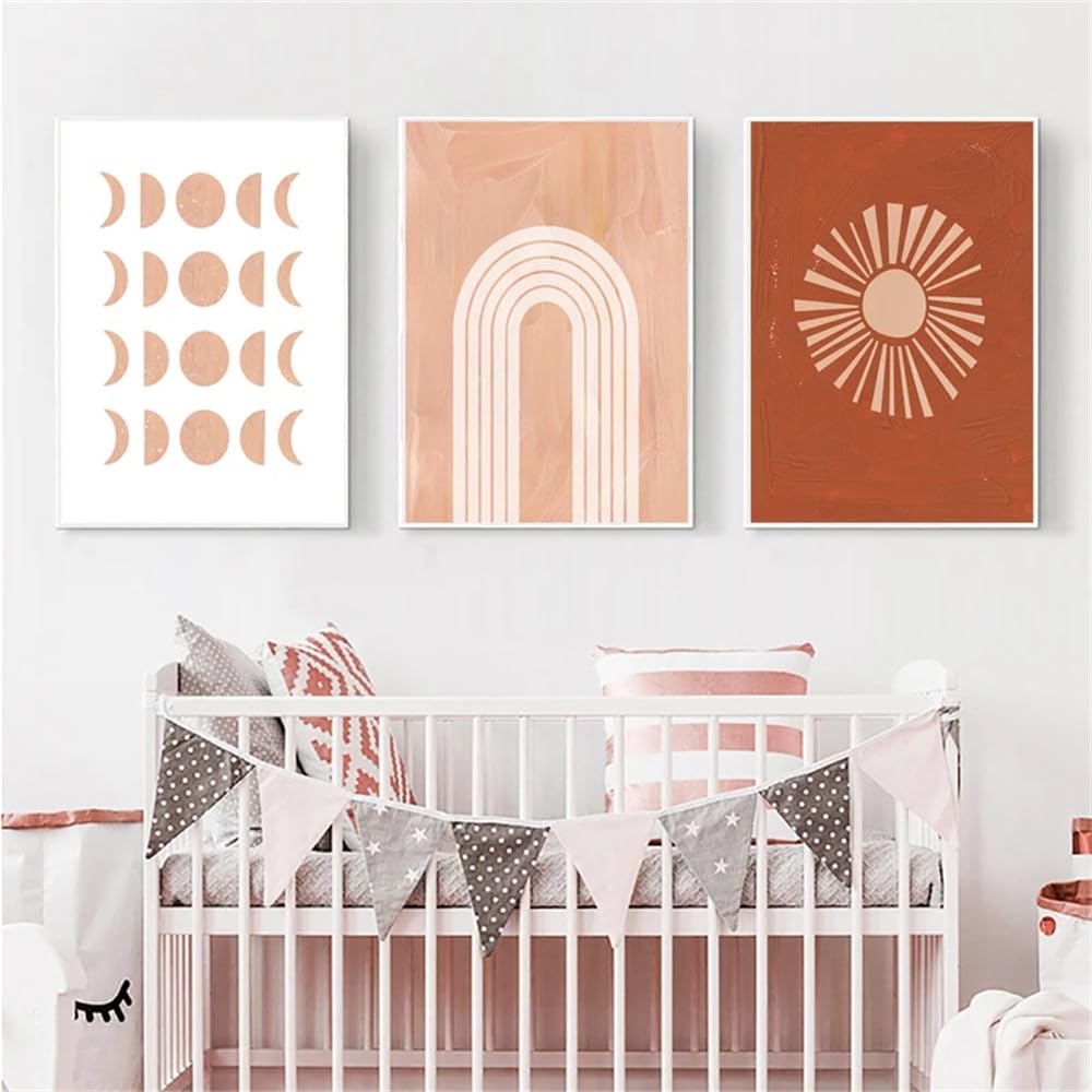 WUHBCZ Canvas Paints-Abstract Sun Moon Baby Nursery Wall Art Boho Rainbow Canvas Posters Prints Cartoon Painting Nordic Kids Office Room Picture Baby Decor-60 * 80cm/3PCS (No Frame)