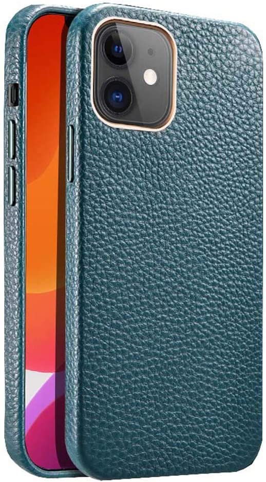 Housse en cuir véritable iPhone 12 vert coque élégante