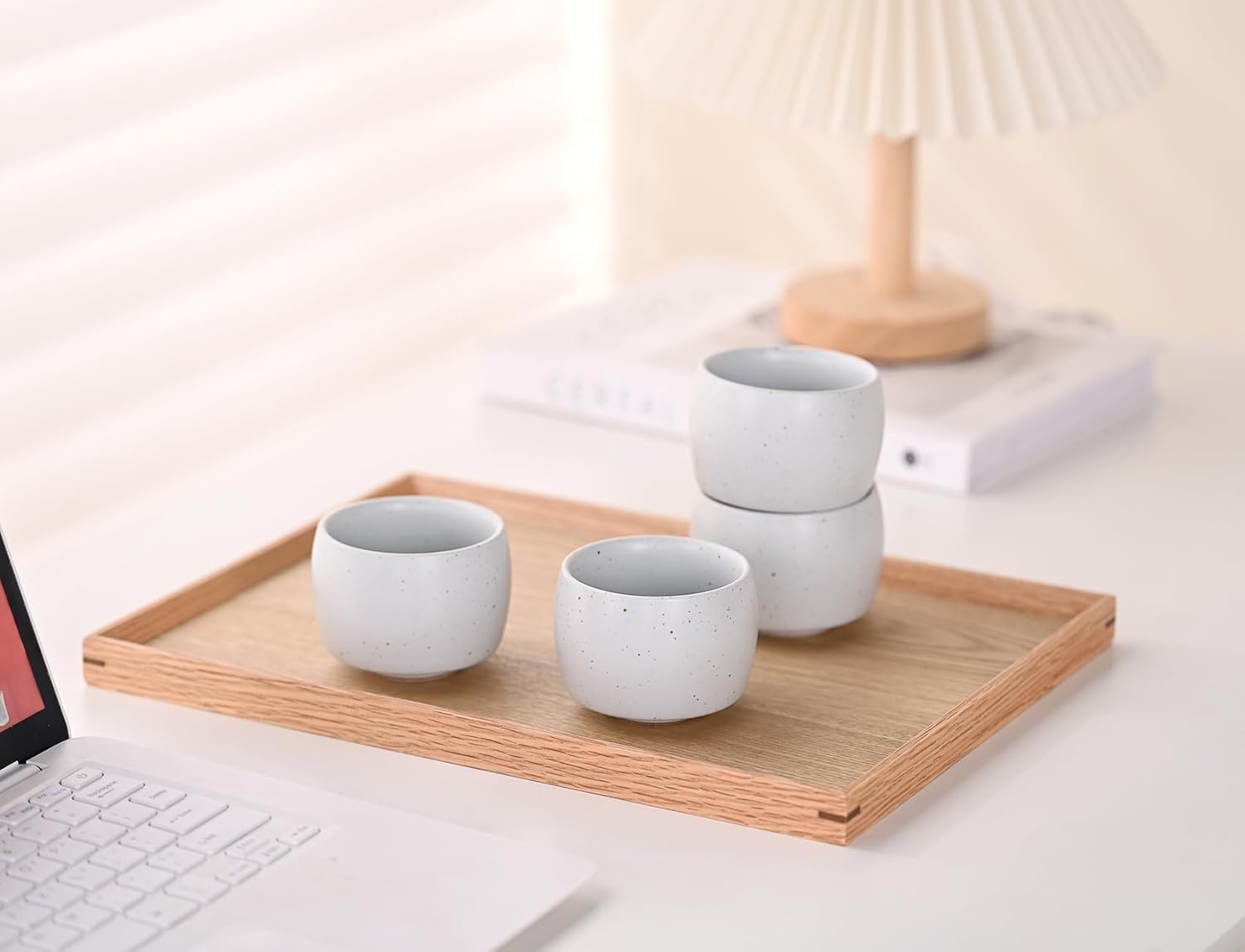Rural Style Small Ceramic Espresso Cups Set of 4 Coffee Mugs 5oz Tea Cups Teapots Accessories (White)