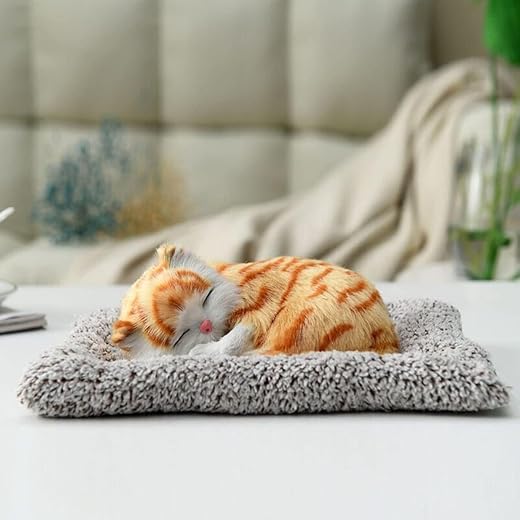 Treysta Fashion Sleeping Cat Plush Toy with Press Simulation Sound, Sleeping Cat Stuffed Animal Fur Soft Toys with Sound f...