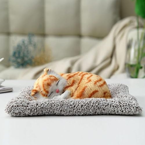 Sleeping Cat Plush Toy with Press Simulation Sound, Sleeping Cat Stuffed Animal Fur Soft Toys with Sound for Kids Car Dashboard Cat & Office Desk (Multicolor)