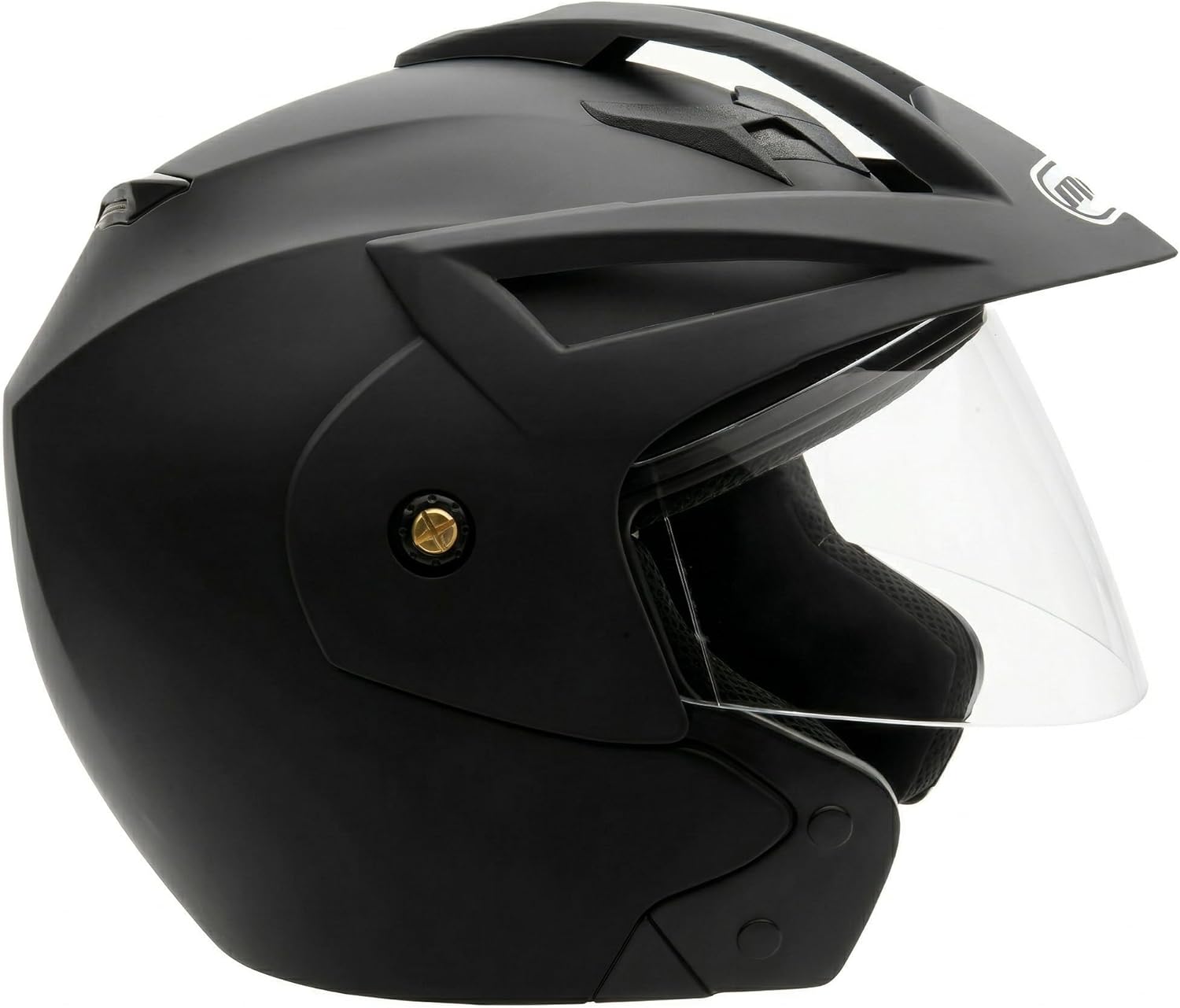 MMG Model 20 Motorcycle Open Face Helmet DOT Street Legal - Flip Up Clear Visor - Matte Black (XL)