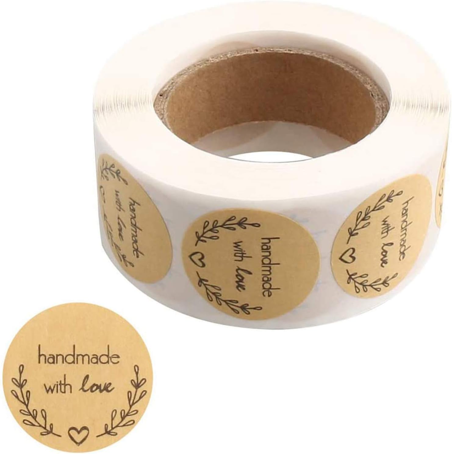 Beibi Handmade Stickers, 500 Pcs Round Kraft Stickers With Love for Home Baking, Gift Decor, Wedding, Thanksgiving - Labels for Gift Bags