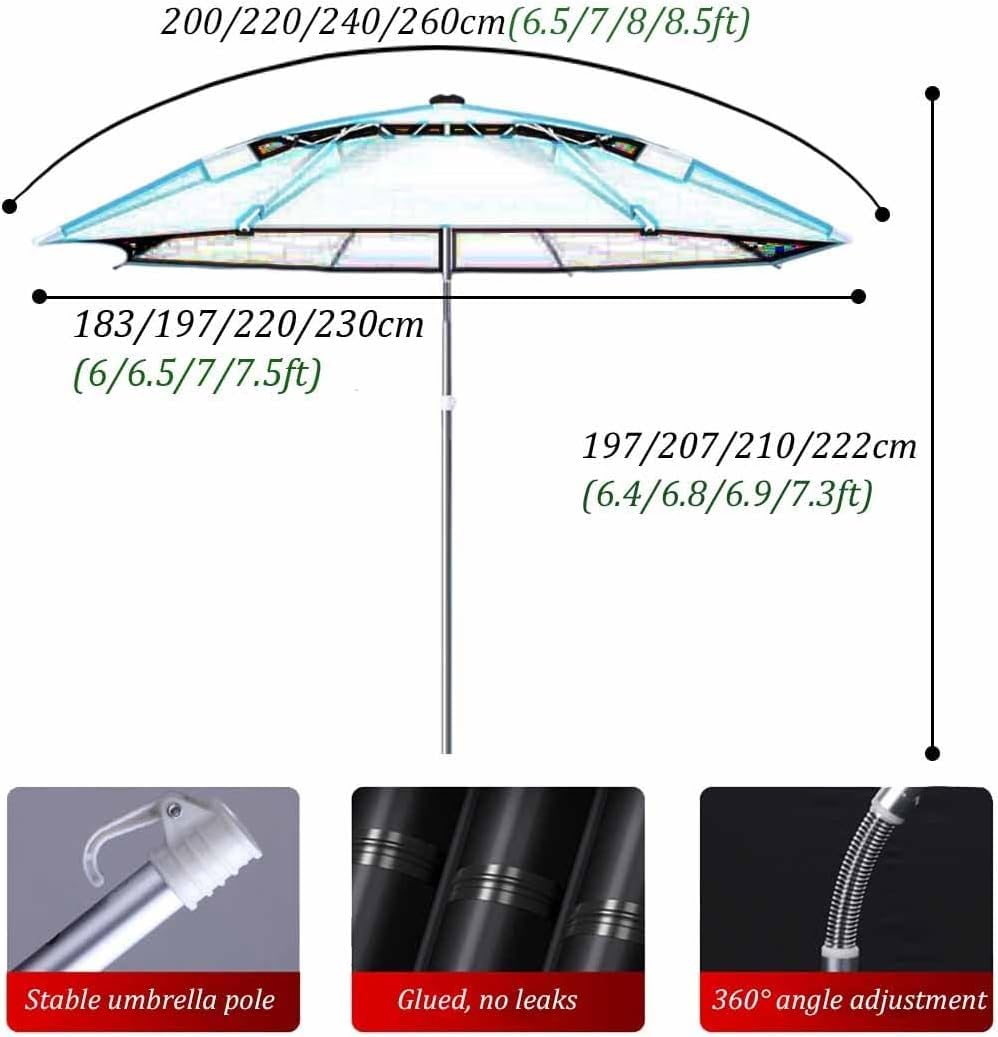 Odporny Na Wiatr Parasol Wędkarski Na Zewnątrz 8,5 Stopy / 260 Cm Parasol Plażowy Osłona Przeciwsłoneczna Parasol Ogrodowy Chroniący Przed Promieniowaniem Uv, Black red, 2.2M/7FT
