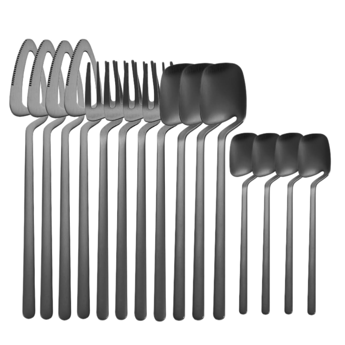 Besteck Set Aufhängbare 18/8 Edelstahl Schwarz 4Er Sets | Drahtziehverfahren für Besteck Gabeln und Löffel