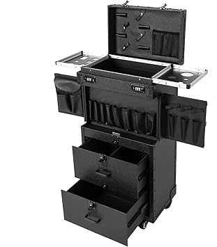 Makeup Case, Organizador De Maquillaje Cosmetology Case On Wheels Makeup Train Case Nail Case with 360 Swivel Wheels 4 Keys for Professional Makeup Artists, Nail Technicians 38 x 25.5 x 82cm