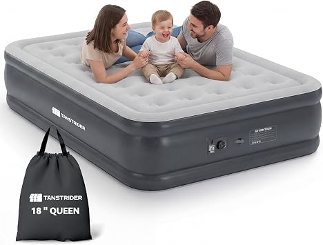 Queen Air Mattress with Built in Pump,18" Raised Blow up Air Bed,3 Mins Quick Self-Inflation/Deflation, Inflatable Mattress for Camping/Home/Guests/Travel Gray