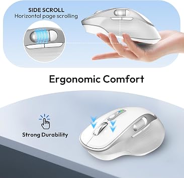Rechargeable Wireless Mouse with Side Scroll Bluetooth Mouse -White