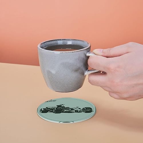 Miniatura 8 de Posavasos de piel sintética para automóvil de carreras, paquete de 6 posavasos para bebidas que evitan daños en muebles y mesas