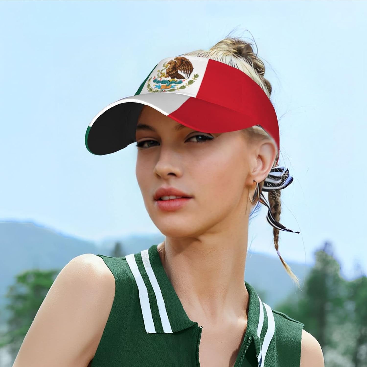 Mexico Mexican Flag Sun Visor Cap,Funny Beach Golf Running Tennis Empty Top Baseball Cap for Women Men - Image 6