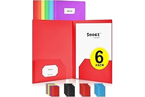 Sooez Value Pack of 6 Assorted Poly Pocket Only Folder with Labels