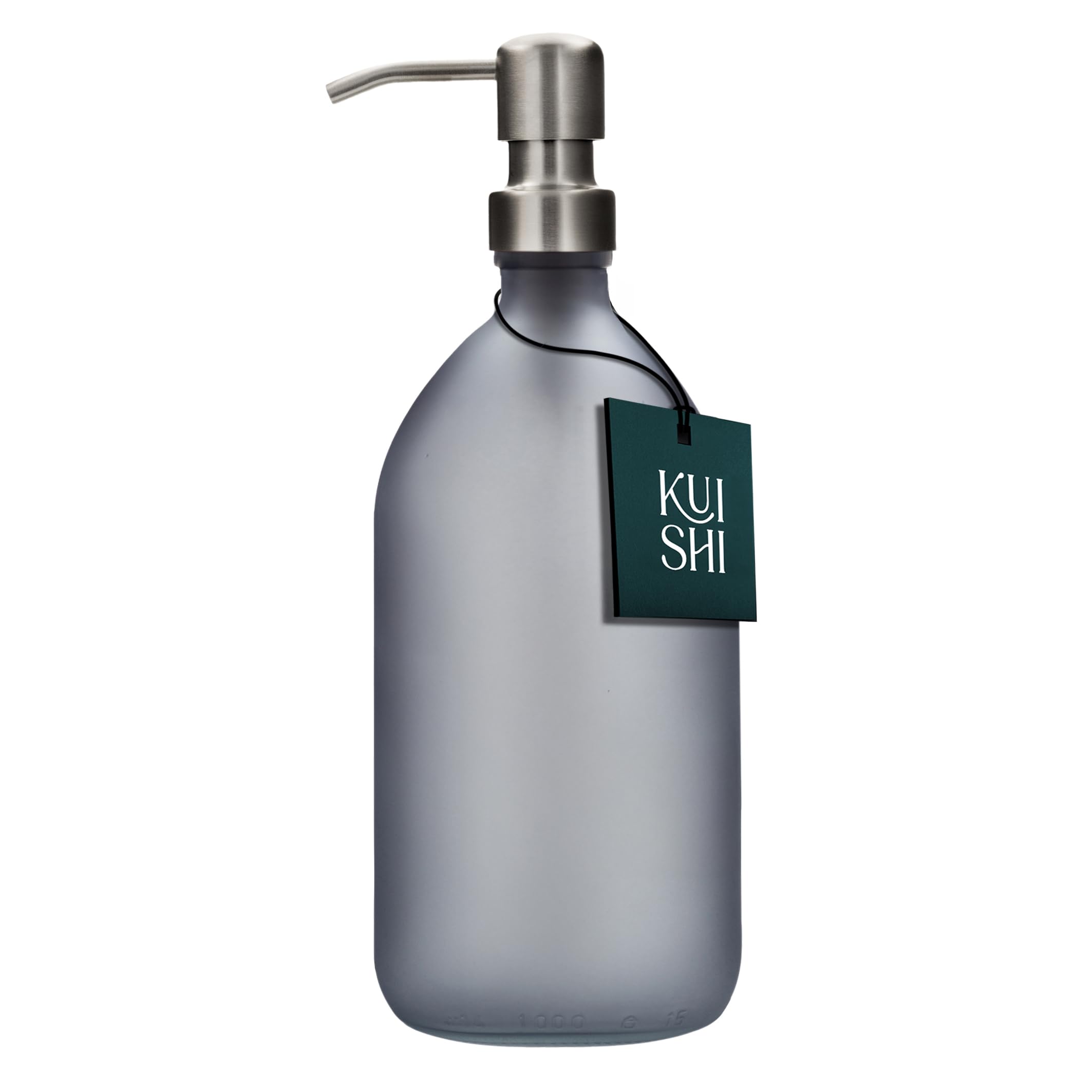 Distributeur de savon ambre 1000 ml en verre mat gris et pompe inox pour cuisine