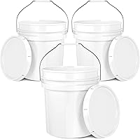 Vista 13 de Balde de cubo blanco de 6.5 galones con tapa Grado alimenticio Extra duradero de 90 MIL Asas de metal con empuñadura de plástico para fácil