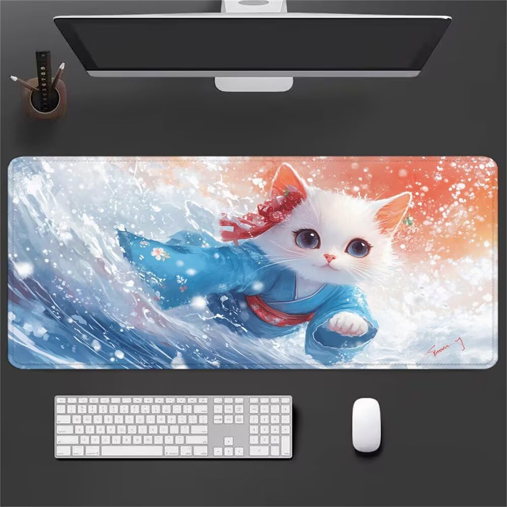 Giappone Tappetino Mouse XXL 1000x500x3mm, Gaming Tappetino Mouse Gatto Mousepad con Base in Impermeabile Gomma Antiscivolo per Tastiera Computer Ufficio Idea Regalo Festa del Papà e Compleanno X-862