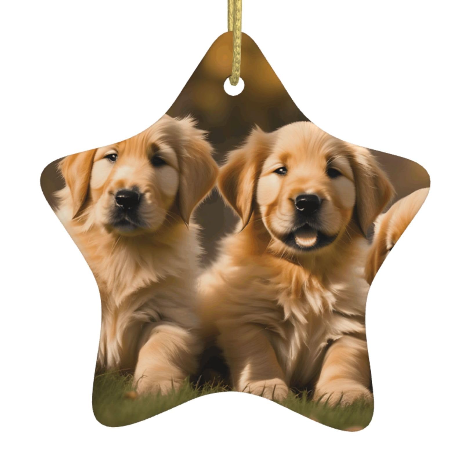 Nbtghga White Golden Retriever Dogs Puppies Pets Print Christmas Ornaments, Ceramic Hanging Ornament, Round Shape Decorations