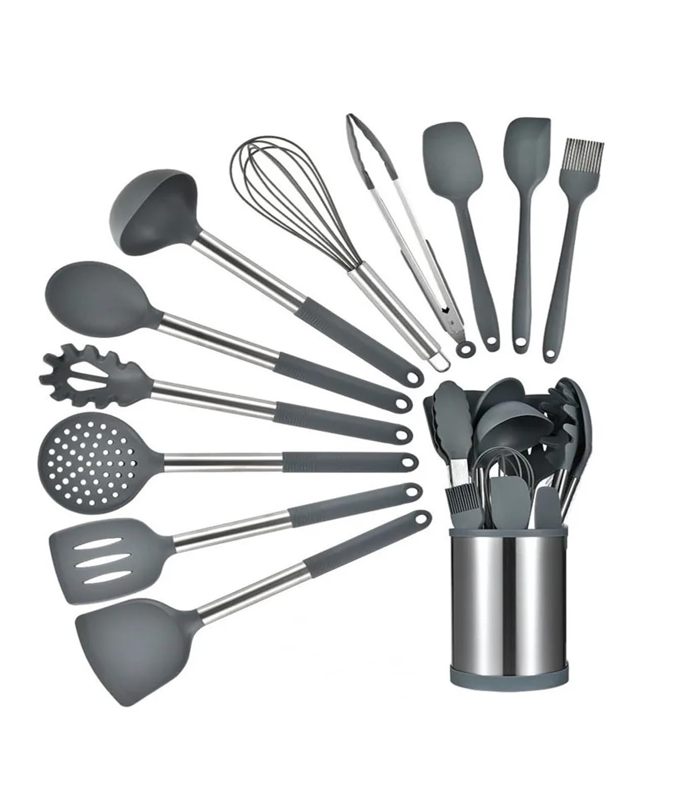 Silikon Küchenhelfer Set 12PCS 360 Grad rotierende Basis Kochwerkzeug-Sets Backen Küchenutensilien Silikon Schaufel Löffel(Black)