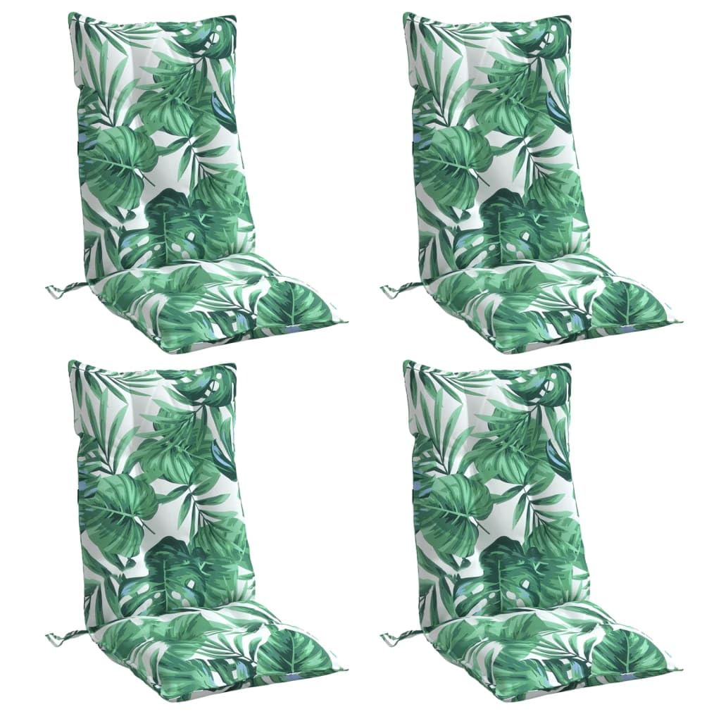 vidaXL Lot de 4 Coussins de Chaise à Dossier Haut, Galette de Siège Imperméable, Coussin d'Extérieur Anti-Glissement Jardin Terrasse, Modèle de Feuille