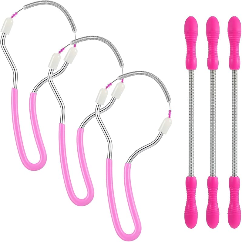 6 Piezas Depiladora de Resorte para Cara, Herramienta Depiladora de Metal de Plástico, Resorte de Depilación para Labio Superior, Barbilla, Mejillas y Cuello (Rosa, Rosa Roja)