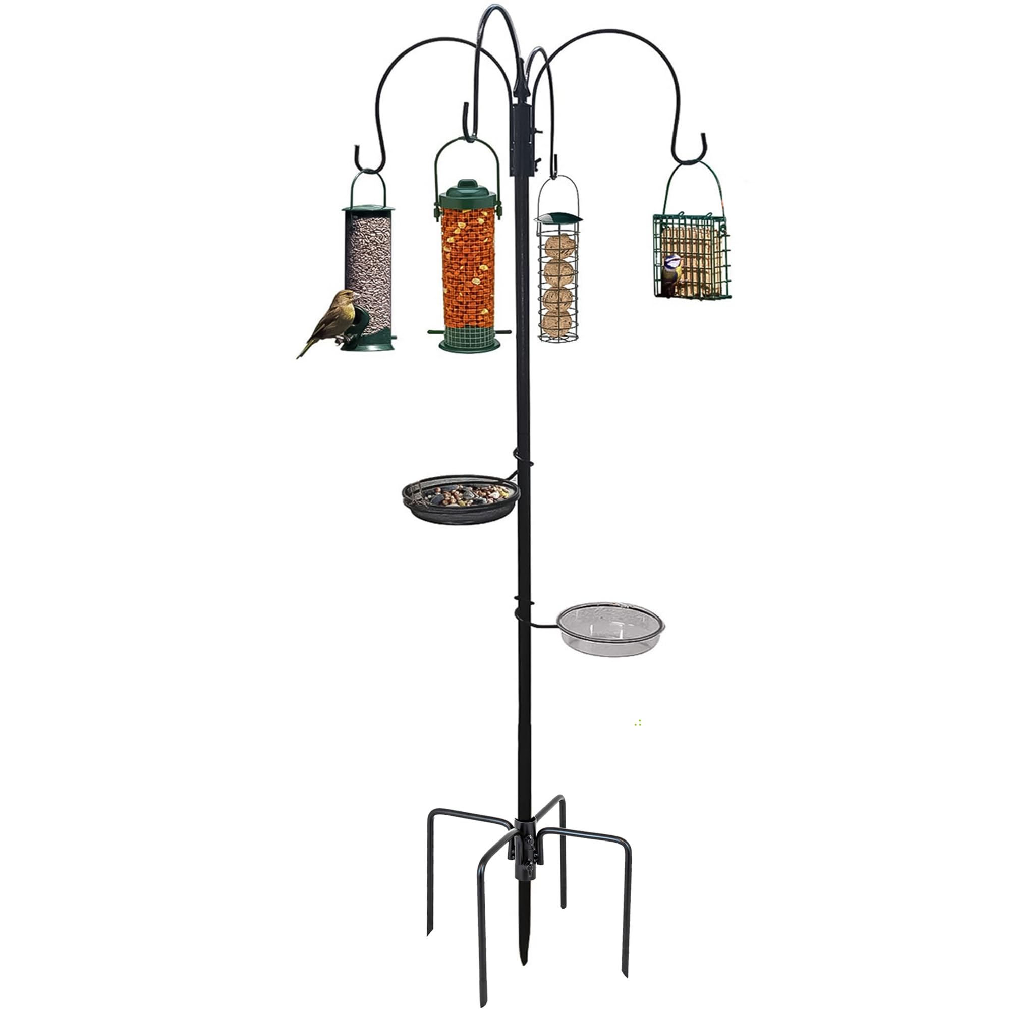 Crystals 3-Pole Bird Feeding Station with Stabilizer, Includes Water Dish, Seed Tray, Hanging Feeders, Ground Stabilizer – Durable Metal Stand for Attracting Small Birds & Outdoor Decor
