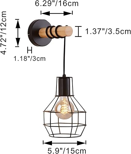 Miniatura 5 de Kiven Apliques de pared industriales vintage de metal, lámpara de pared con control remoto, jaula vintage para montaje en pared, lámpara de lectura