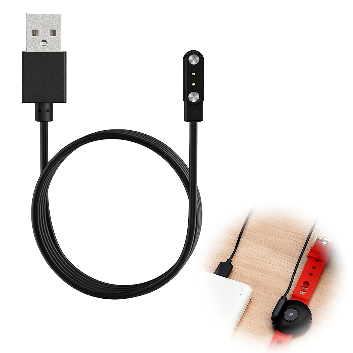 Jetstream 1 x Charging Cable Smartwatch Magnetic 2-Pin Magnetic USB Charging Cable Contact Distance Charger 4 mm Smartwatch Accessories 60 cm Black