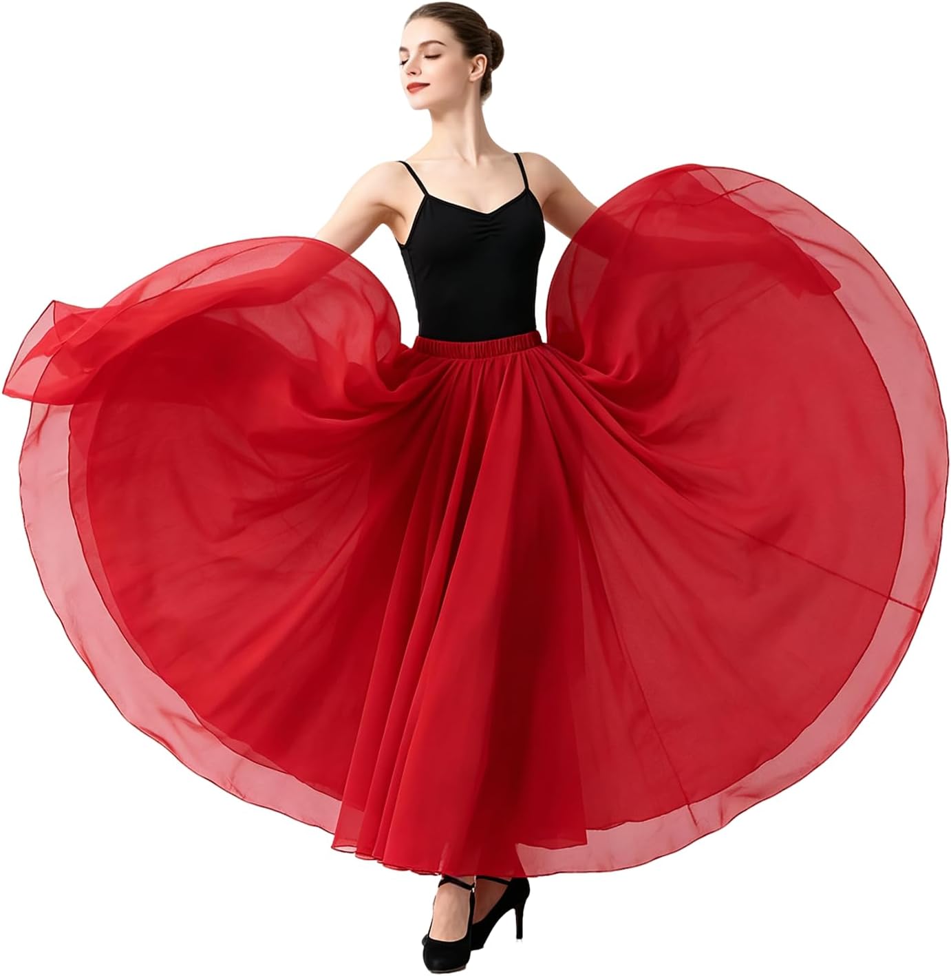 33" Long Ballet Skirt Lyrical Swing Skirts Solid Color Elastic Waist