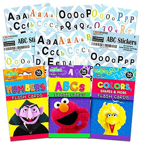 Sesame Street Flash Cards Set for Toddlers Preschool -- Includes 3 Flashcards Decks and 200 Reward Stickers (ABCs, Colors, Shapes, Opposites, Numbers)