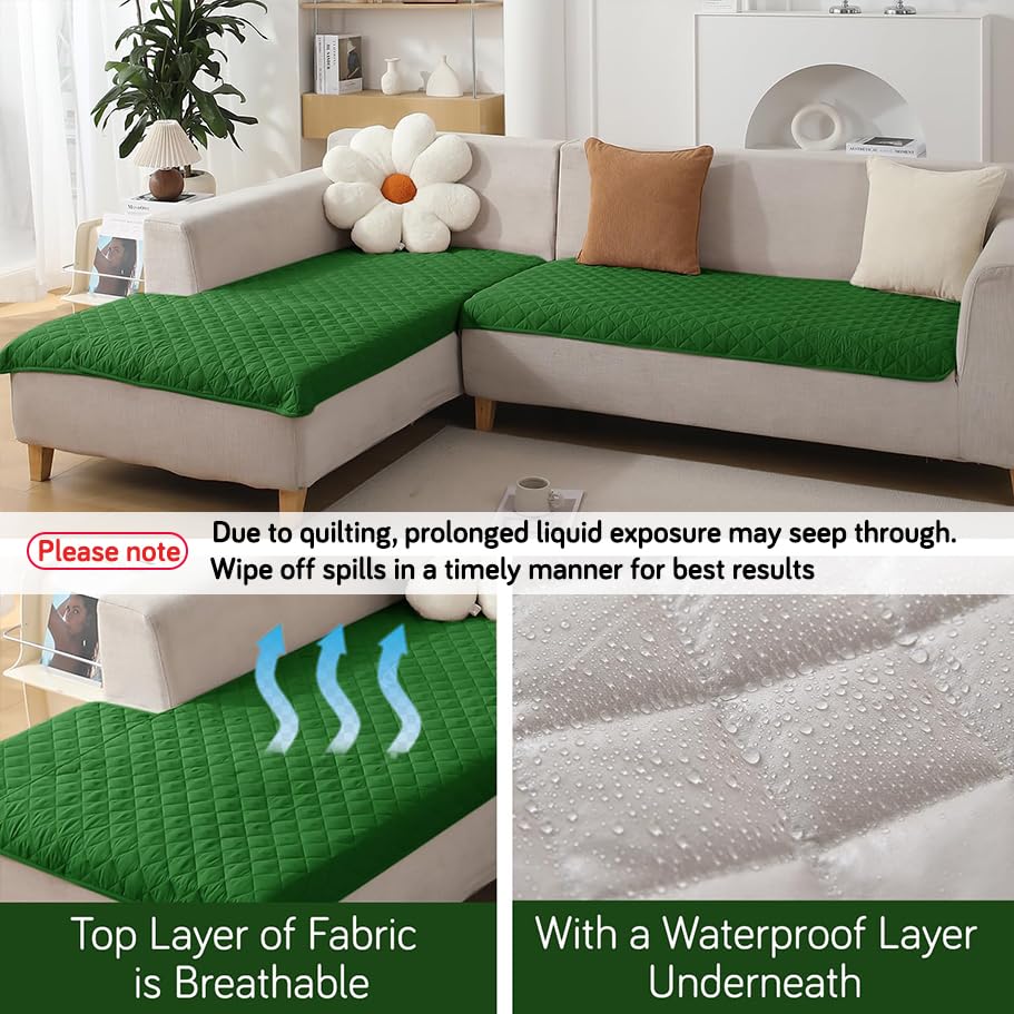 Image of HOKIPO Quilted Waterproof Sofa Cover Mats for 1 /2 /3 Seater Sofa and L Shape. Make Your Own Sofa Cover Set, Mat Length 81(D) x 160(L) cm, Forest Green (AR-4968-W8)