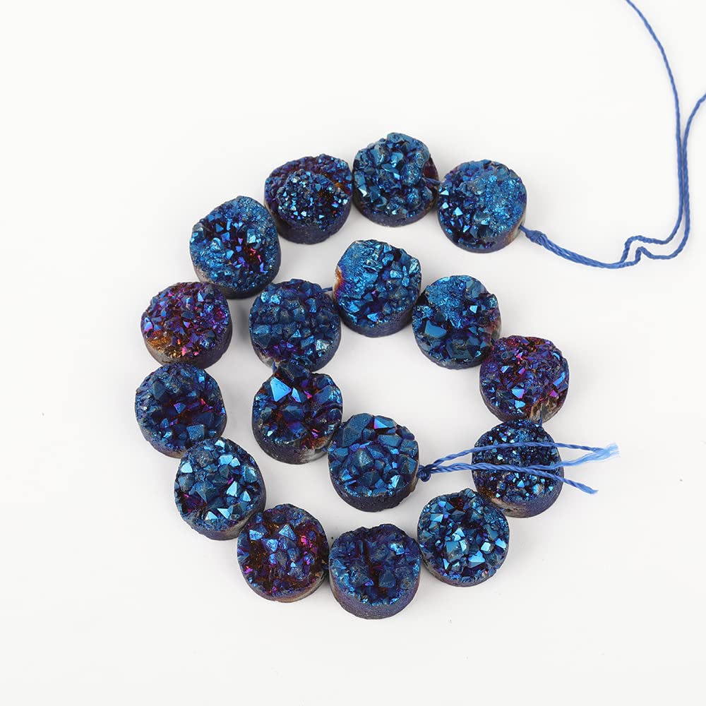 Naturalny kamień kryształowy, 16 szt./sznur. 12 mm srebrzystych tytanowych okrągłych koralików drusy agatów z otworami środkowymi, wisiorki z kamieniem(Style 1)