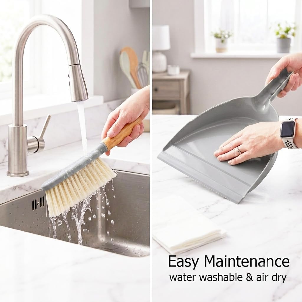 Dustpan and Brush Set -Small Broom Dustpan Set, Hand Broom and Dust Pan for Pet, Car, Dorm, Comping (Gray)