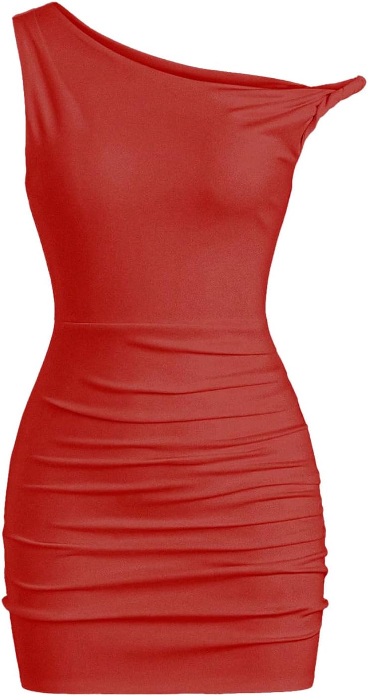 SOLY HUX Women's Summer Mini Dresses Off The Shoulder Ruched Bodycon Graduation Dress Sexy Going Out Party Club Outfits