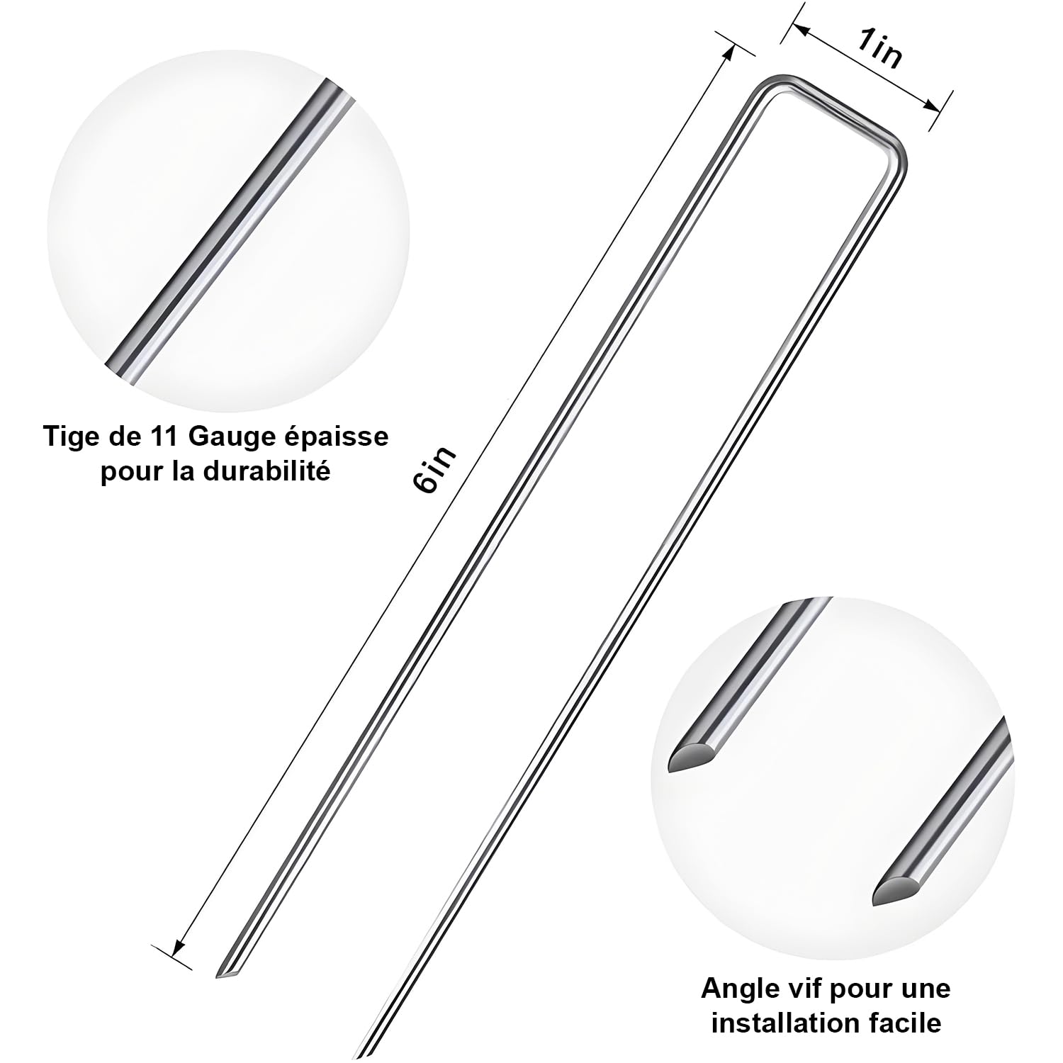 Amagabeli Lot de 500 piquets de jardin galvanisés pour clôture de jardin de 15,2 cm Calibre 11