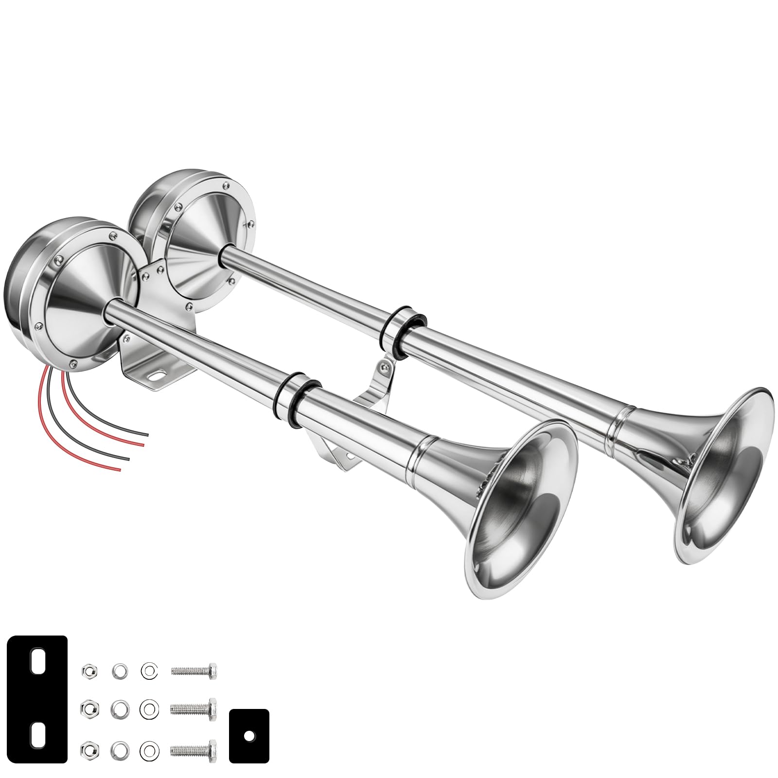 AOLIHAN 24V Marine Boat horn Waterproof Stainless Steel Dual Trumpet Horn for Boats Ship Sailboat Yacht Truck Touring Car (silver two tone 24V)
