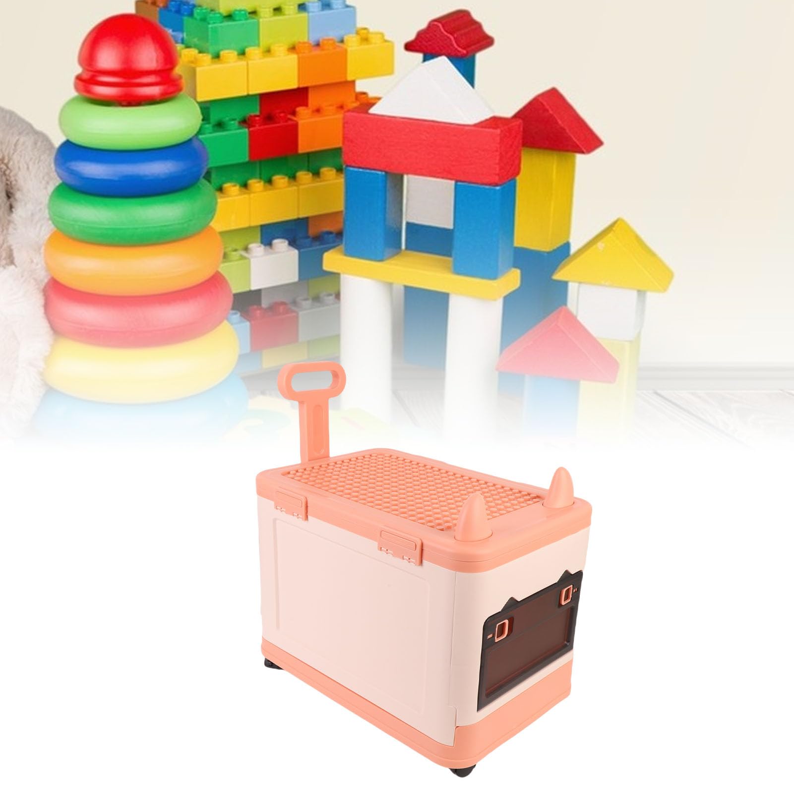 Organizador de Almacenamiento de Juguetes Cofre de Plástico Resistente con Ruedas para Organización de Sala de Juegos, para Niños y Niños Pequeños, Aprox.12,2x18,5x19,7", 1 Unidad (naranja