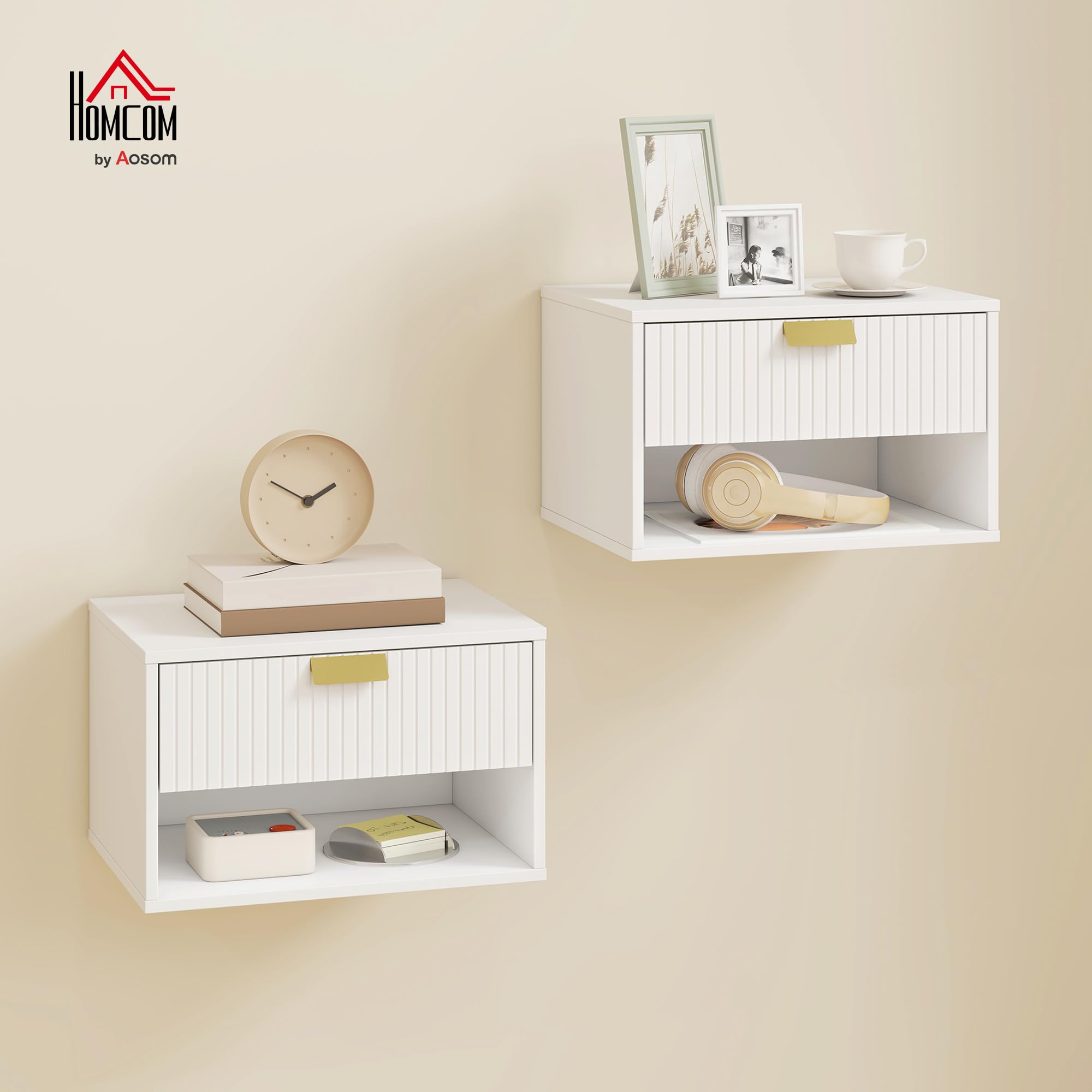 HOMCOM Lot de 2 Tables de Chevet murales suspendues 40 x 30 x 25 cm Blanc
